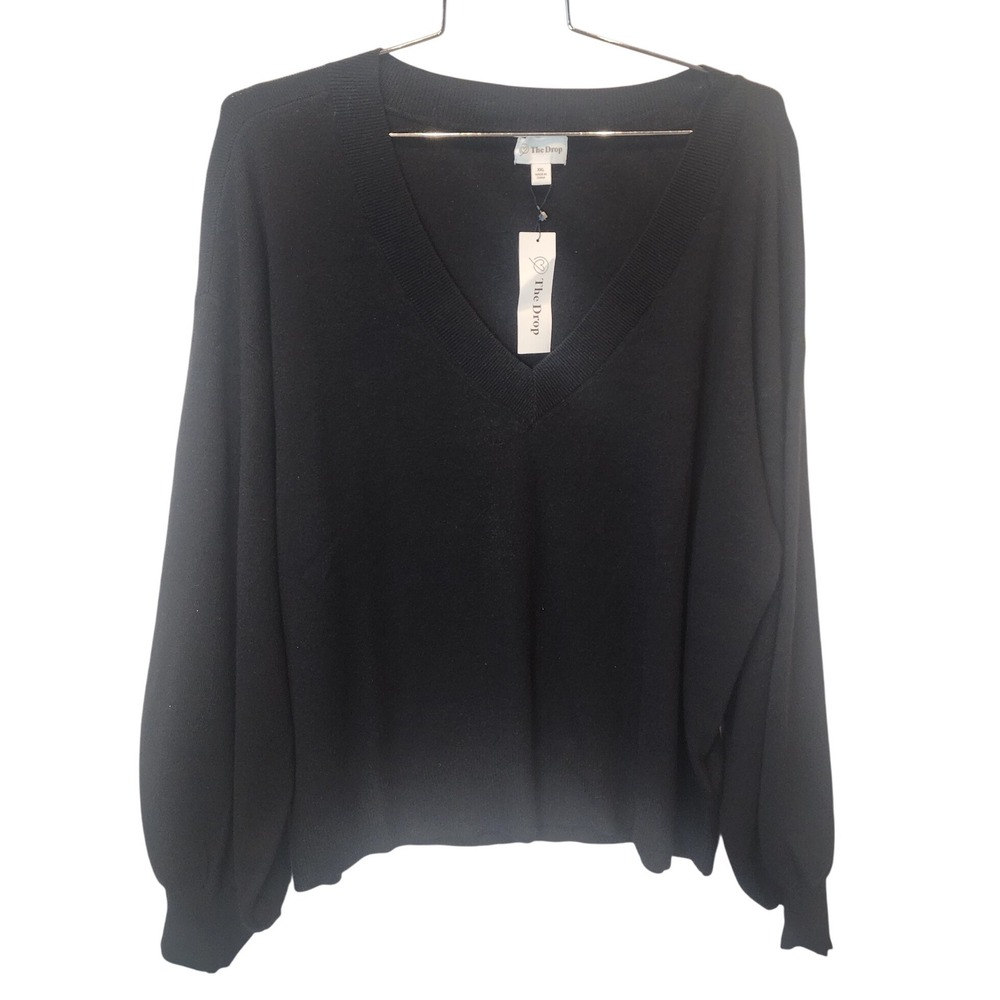 The Drop Women's Black V-Neck Long Sleeve Sweater Knit Pullover XXL NWT